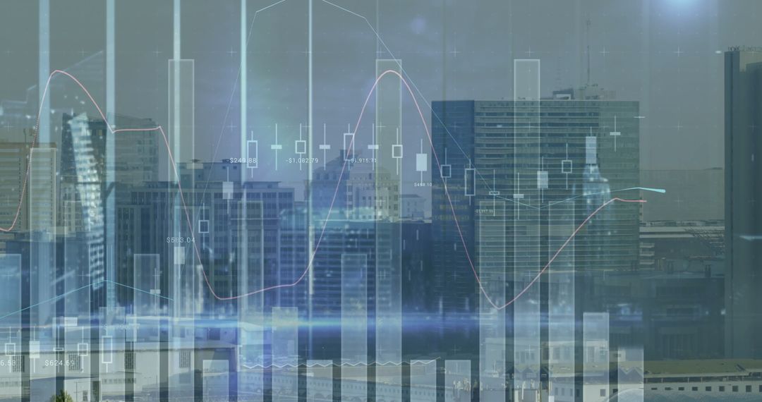 Digital Financial Analysis Overlaid on Modern City Skyline