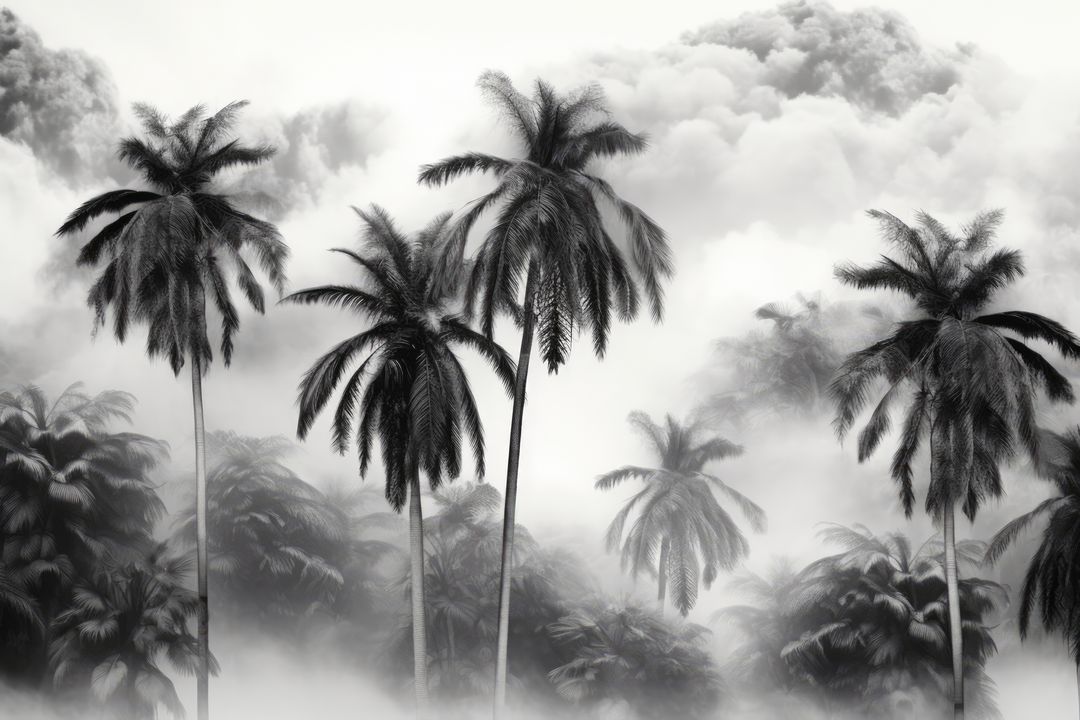 Multiple palm trees and mountains in black and white, created using generative ai technology - Free Images, Stock Photos and Pictures on Pikwizard.com