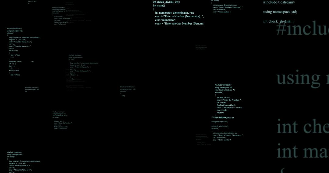 Digital Code Fragments on Black Background