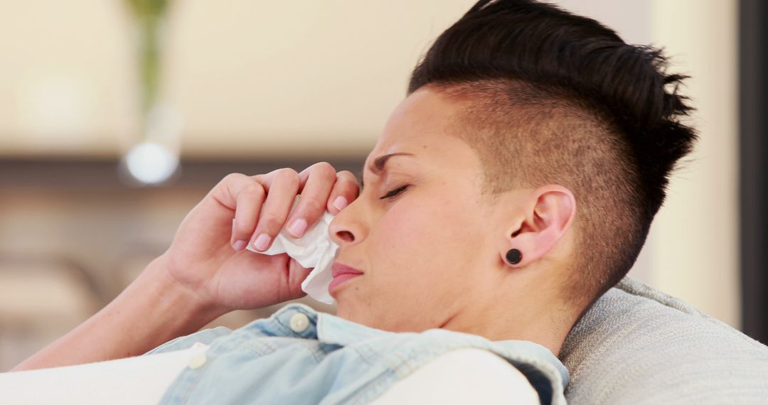 Young Person Crying on Couch with Tissue in Hand - Free Images, Stock Photos and Pictures on Pikwizard.com