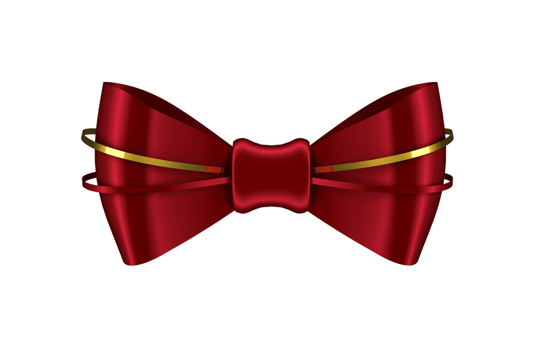 Digital Red Bow Ribbon with Glossy Gold Accents on Transparent Background