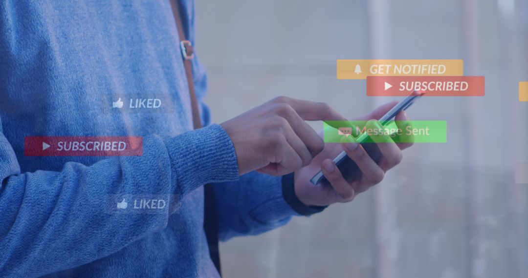 Man Engaging Social Media with Smartphone