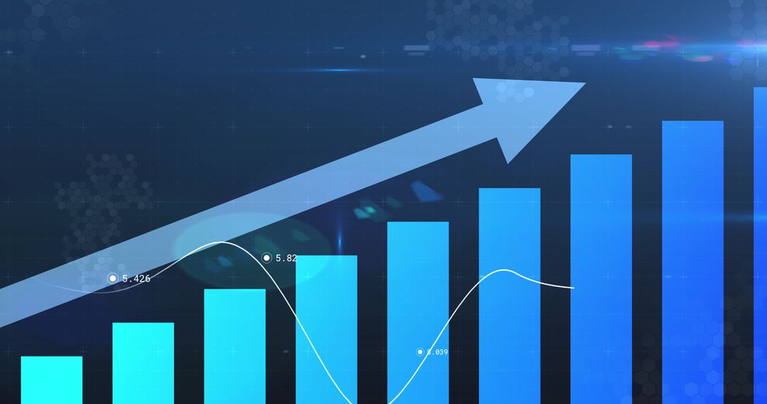 Rising Financial Bar Graph with Arrow and Data Points