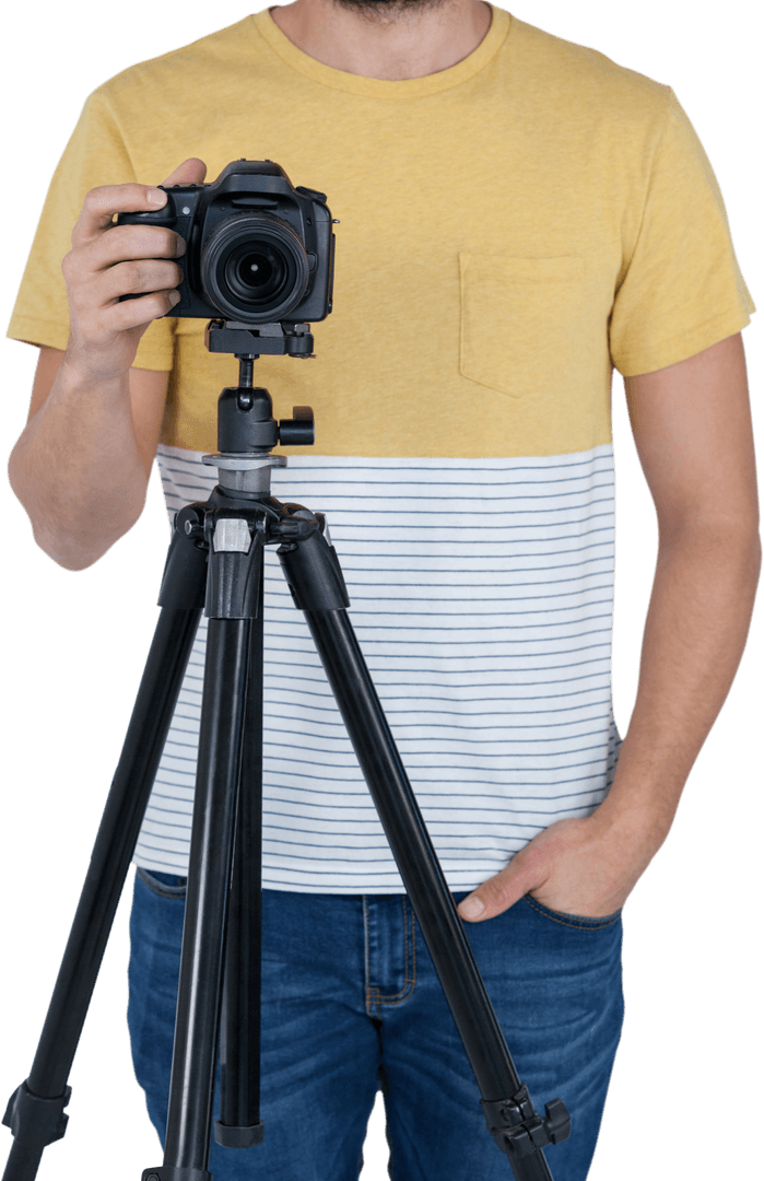 Transparent Midsection Male Photographer Shooting with Camera on Tripod