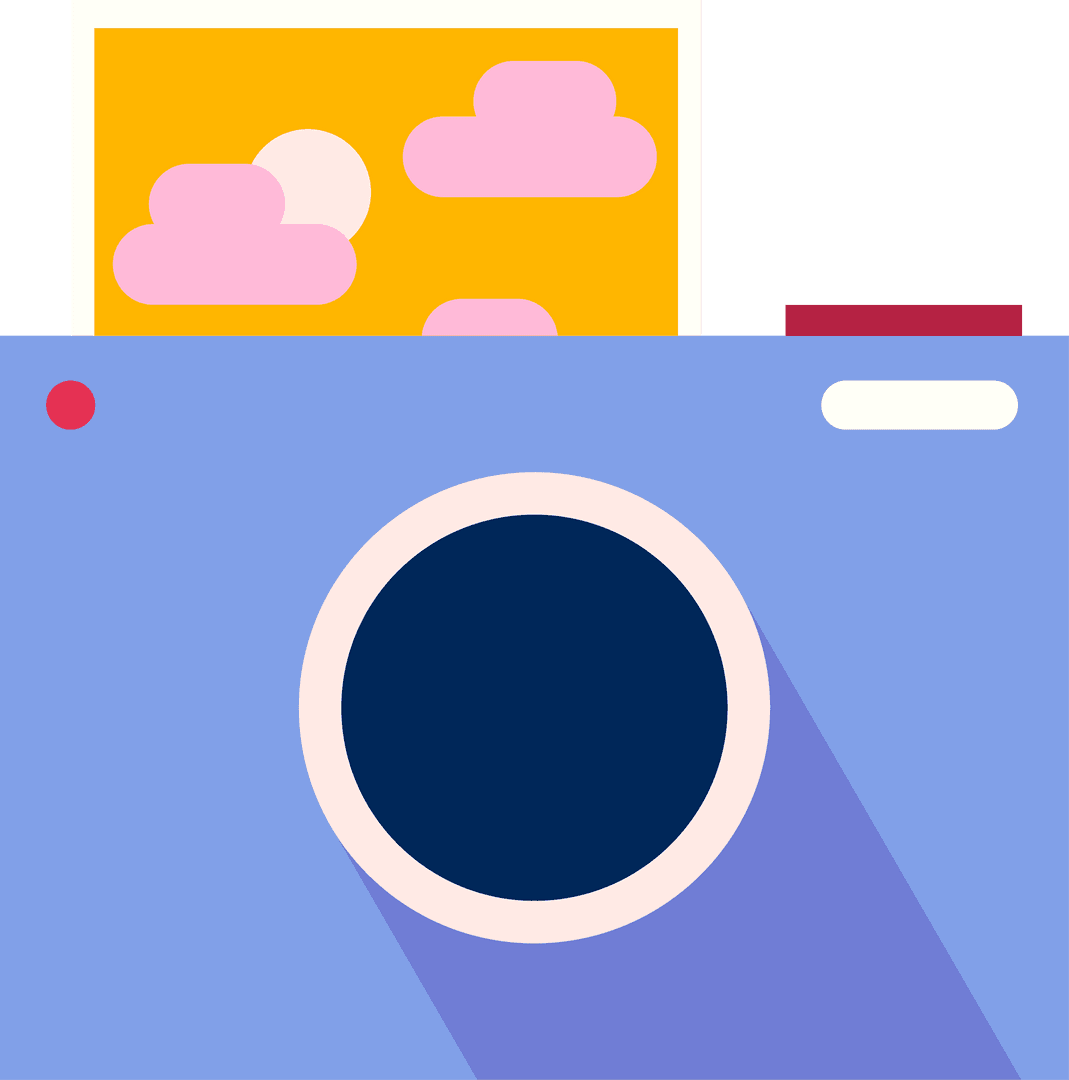 Retro Blue Instant Camera with Emerging Print on Transparent Background