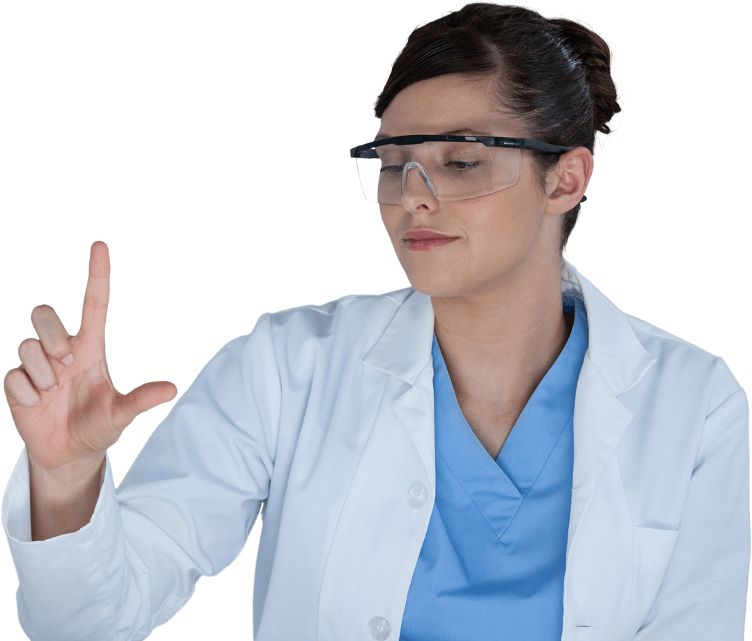 Female Scientist Conducting Virtual Experiment on Transparent Interface - Download Free Stock Images Pikwizard.com