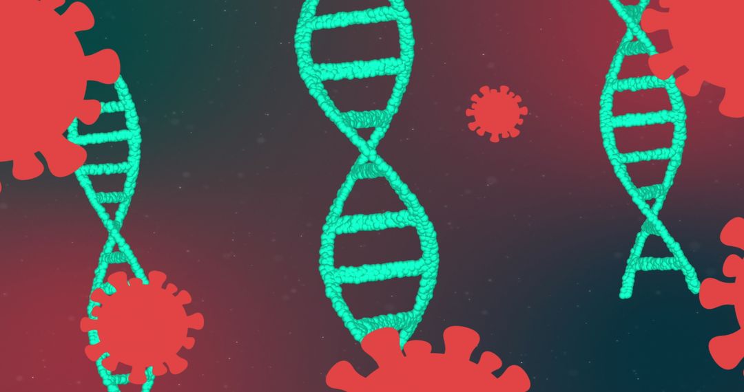 DNA Helix Spins with Virus Particles in Abstract Scientific Illustration