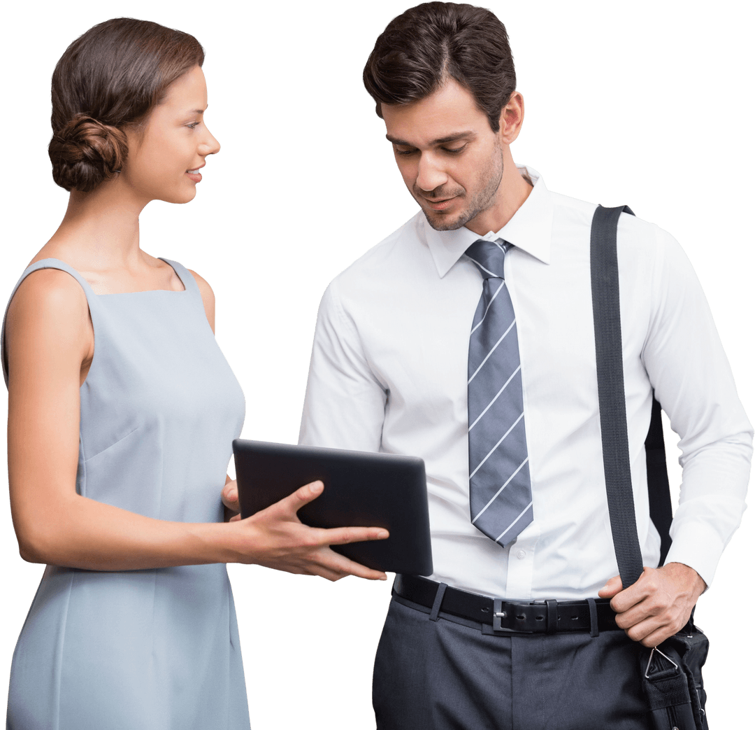 Elegant Professional Couple Using Tablet - Transparent Background