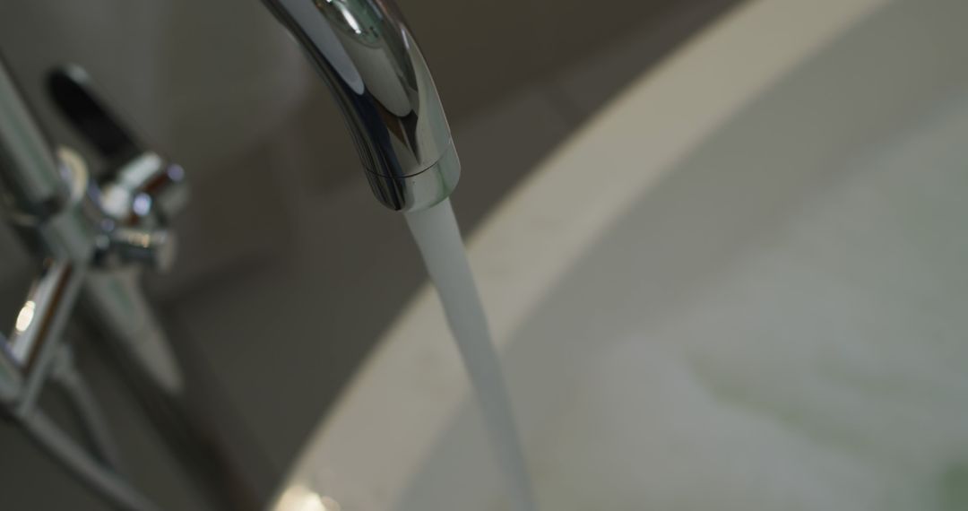 Close-Up of Water Flowing from Faucet into Bathtub - Free Images, Stock Photos and Pictures on Pikwizard.com