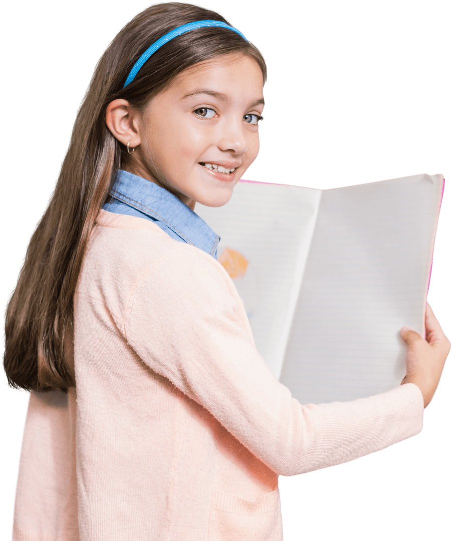 Transparent Portrait of Smiling Girl Holding Notebook