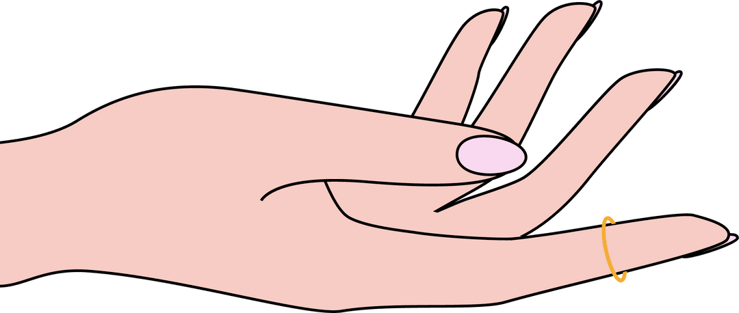 Stylized Cartoon Hand with Pink Nails and Gold Ring on Transparent Background
