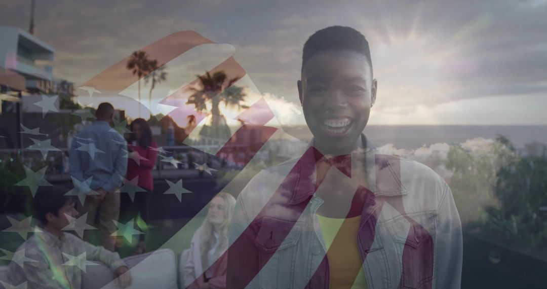 Smiling Man Enjoying Sunset on Scenic Coastal Terrace