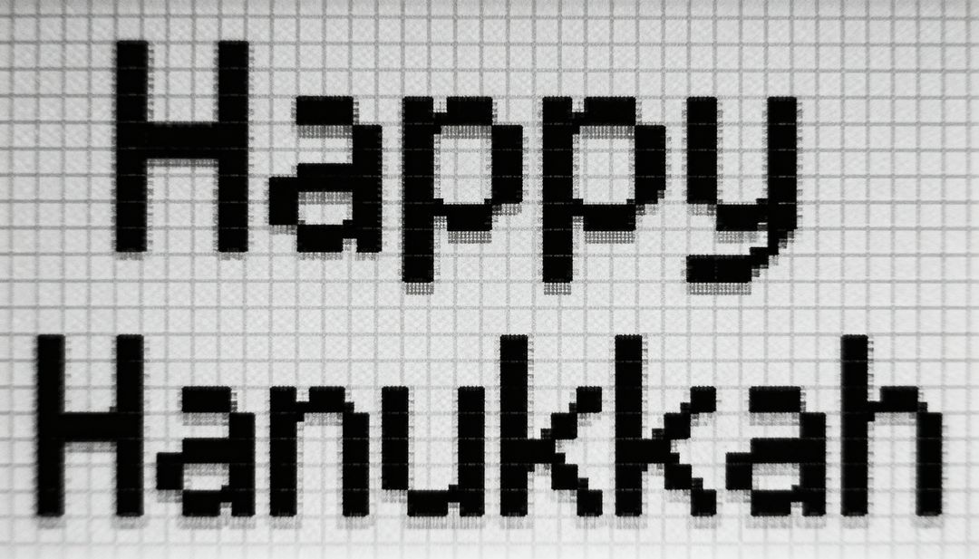 Happy Hanukkah Pixel Typography on Graph Paper Monochrome Grid Retro 8-Bit Greeting