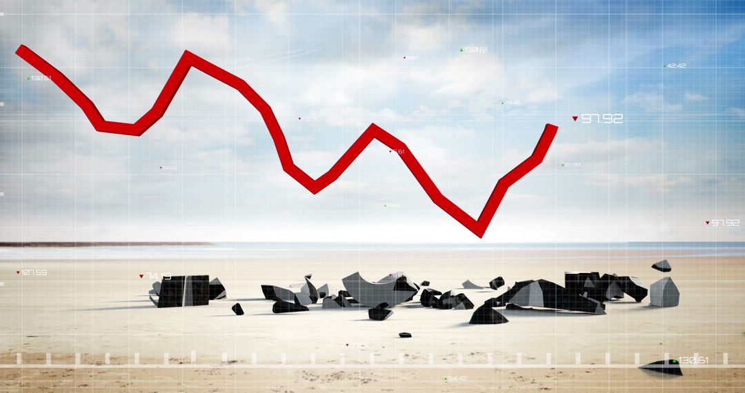 Economic Analysis with Bold Red Line Chart on Graph Background