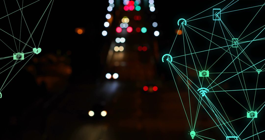 Abstract Network Connections Over Blurred City Lights