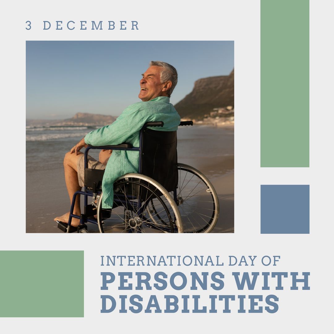 Senior Man in Wheelchair Enjoys Beach on International Day of Persons with Disabilities