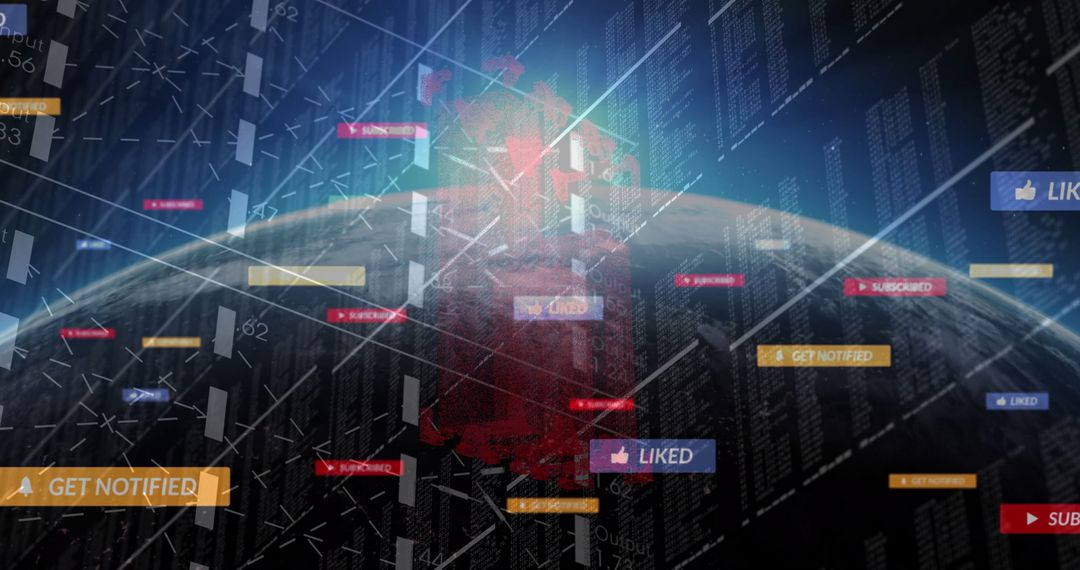 Glowing Digital Earth with Data Streams and Interactive UI Panels