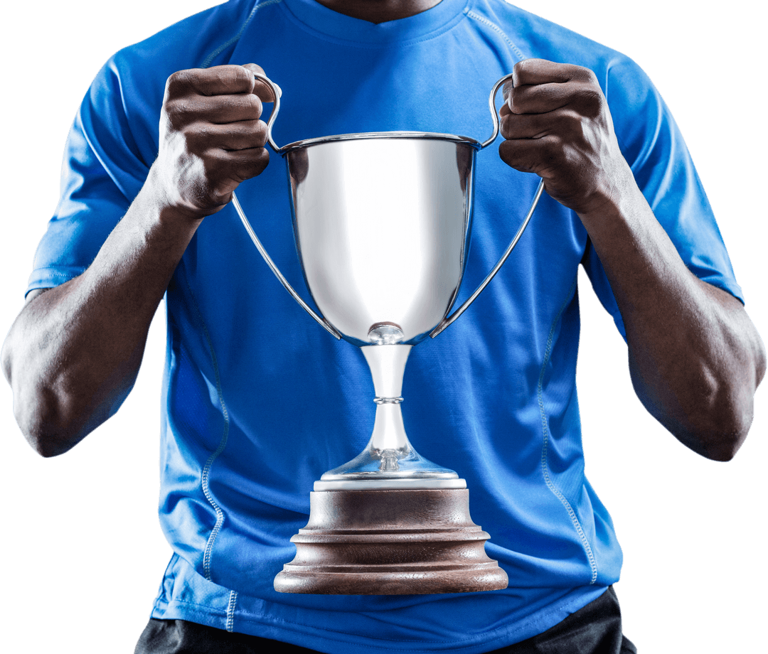 Transparent Image of Sportsman Holding Silver Trophy