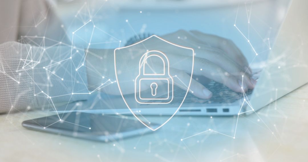 Cybersecurity Network Concept with Padlock Icon and Laptop