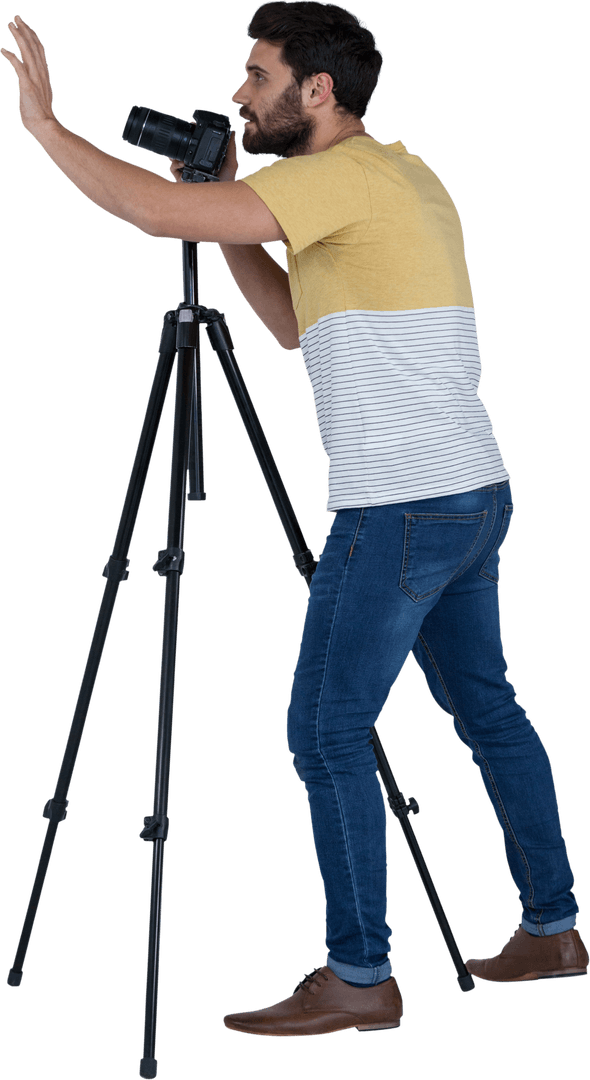 Transparent Image of Male Photographer Adjusting Stand Camera