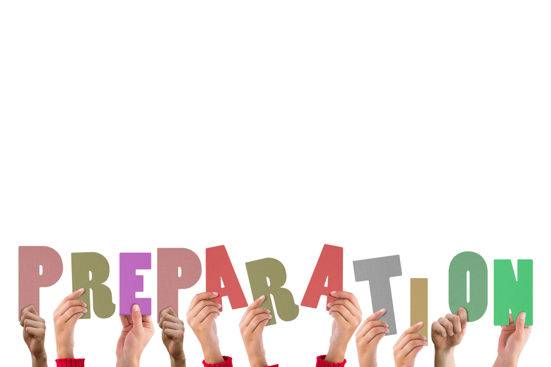 Hands Holding Preparation in Colorful Cutout Letters Transparent