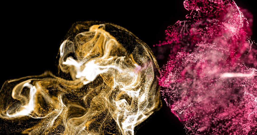 Dynamic Red and Gold Particle Dance on Black Background