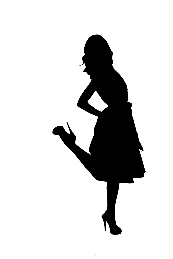 Silhouette of Joyful Woman Kicking Leg on Transparent Background