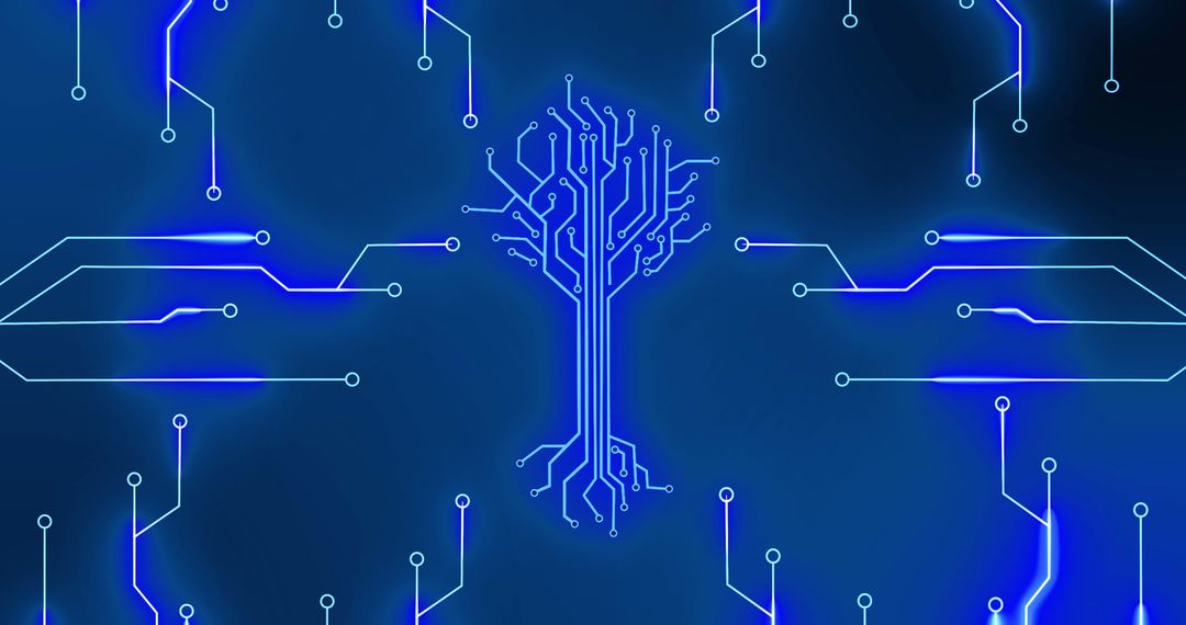 Digital Circuit Tree on Blue Background Symbolizing Connectivity