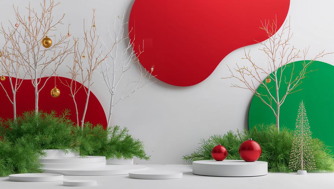 Minimalist Christmas Setup with Red and Gold Accents