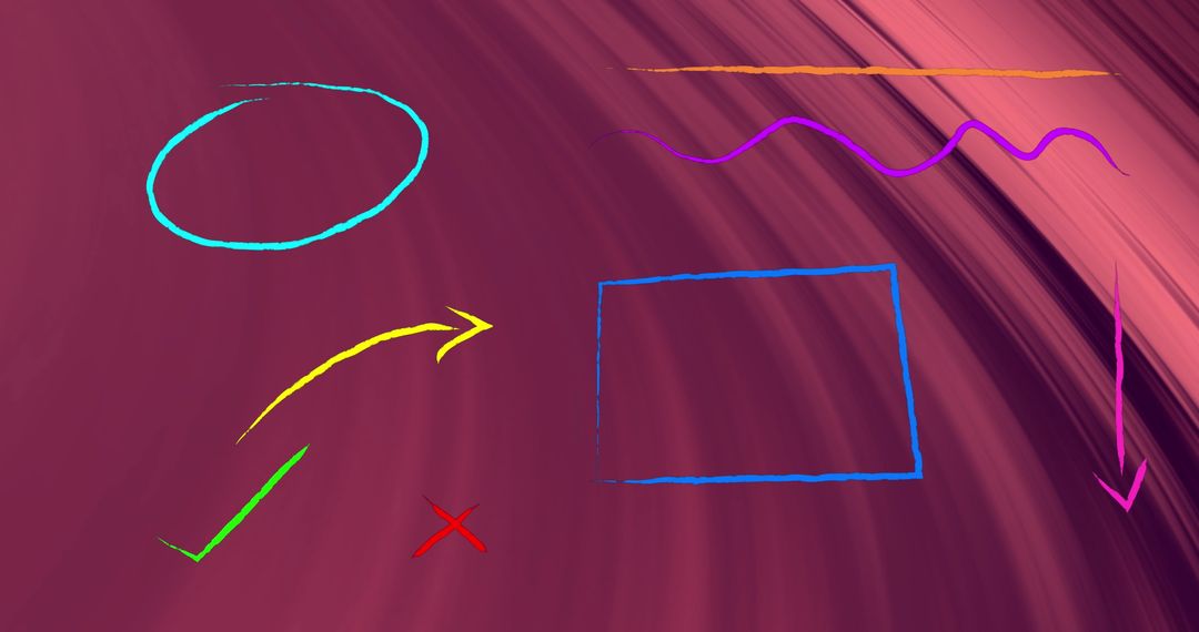 Colorful Abstract Shapes on Maroon Swirl Background