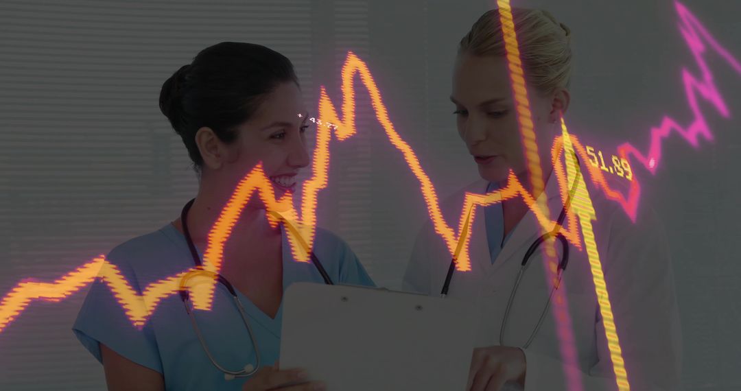 Healthcare Professionals Analyzing Data with Advanced Technology Visualization