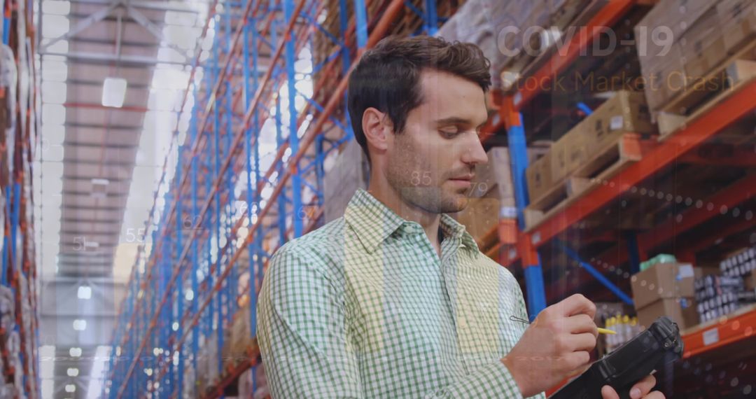 Warehouse Worker Managing Inventory with Digital Technology