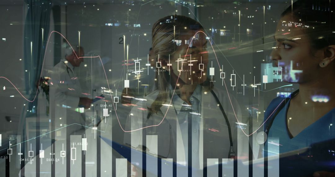 Healthcare Professionals Analysing Data in High-Tech Clinical Environment