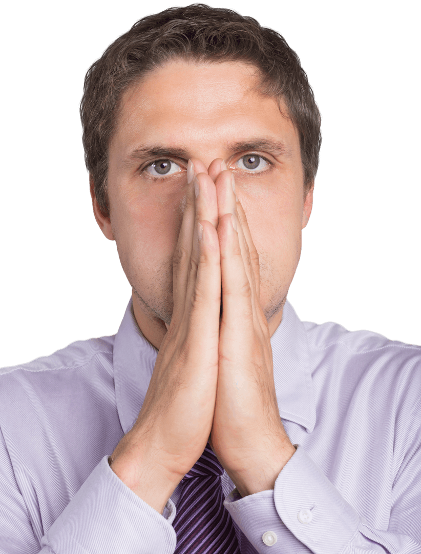 Transparent Close-up Businessman Contemplative Gesture Calm Eyes