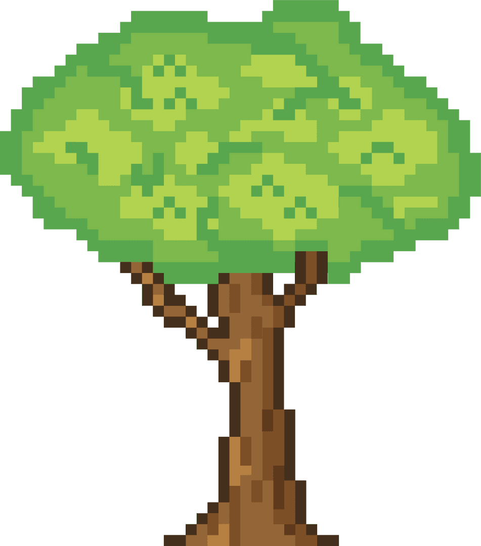 Pixel Art Tree with Transparent Background Surrounded by Greenery