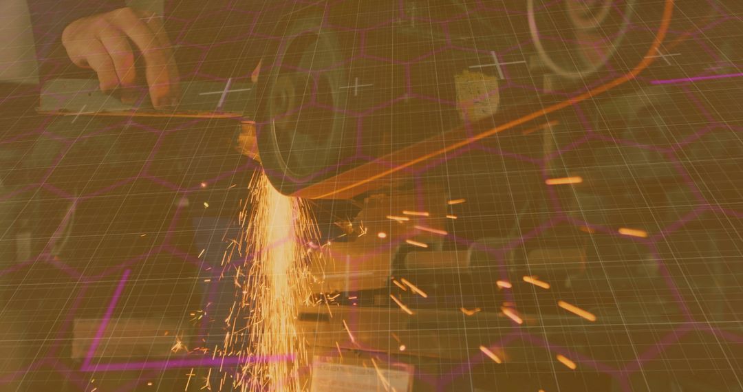 Sparks Flying from Metal Grinder in Workshop Setting
