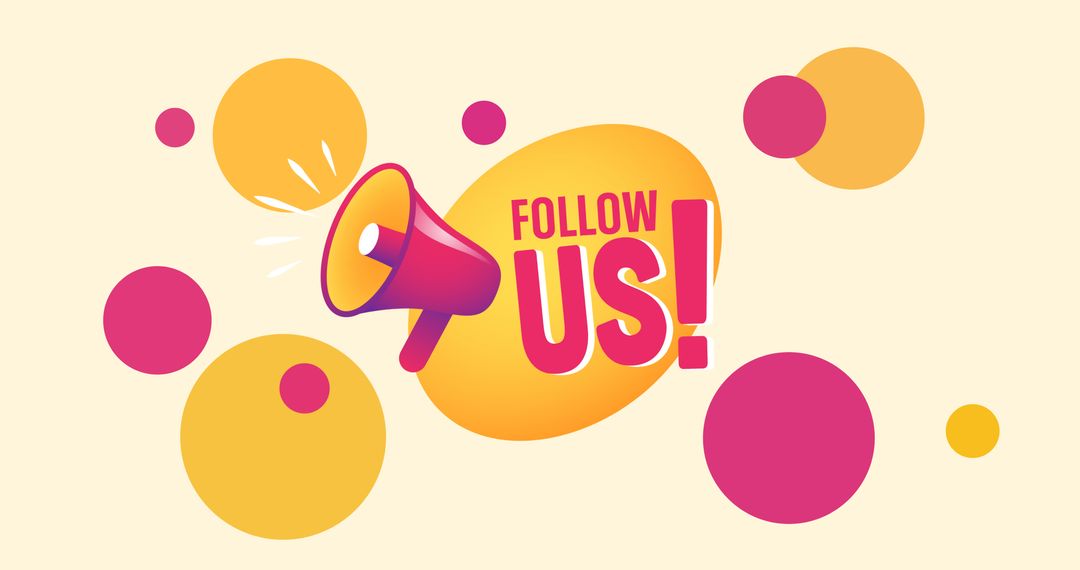 Follow Us Promotional Banner with Megaphone and Colorful Circles - Free Images, Stock Photos and Pictures on Pikwizard.com