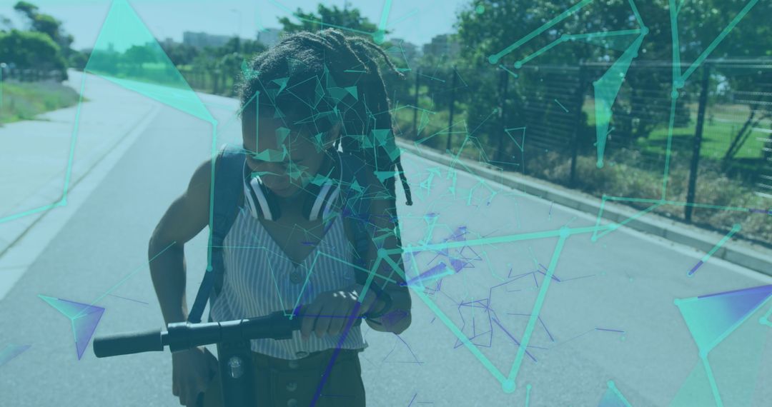 African American Woman Using Smartphone with Tech Overlay Effect