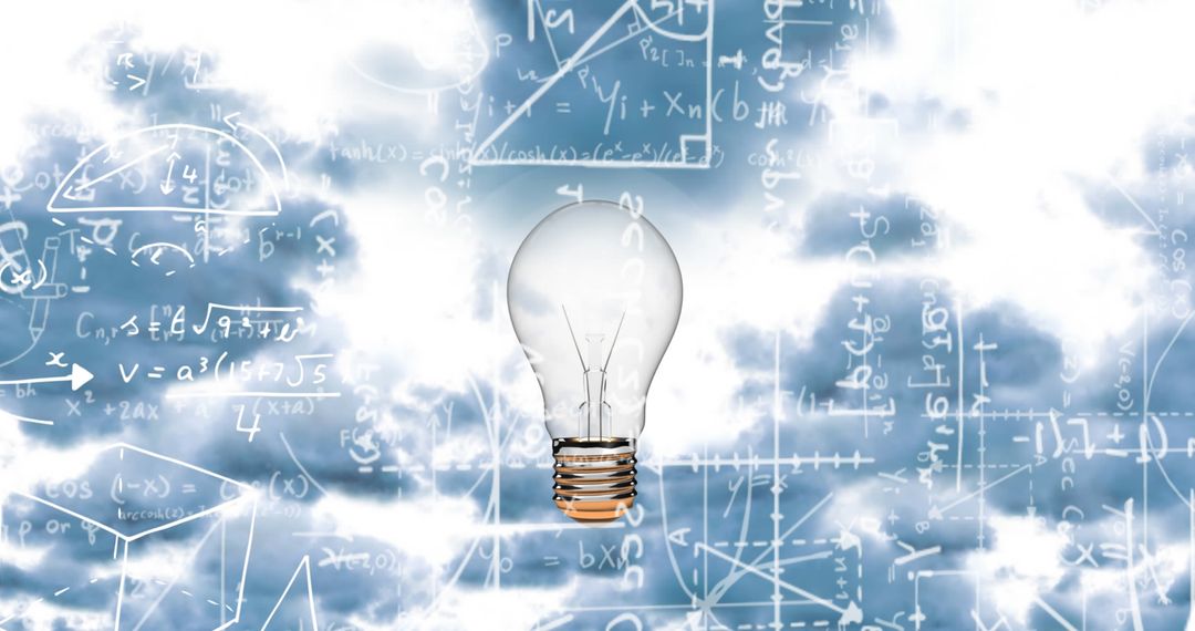 Light Bulb Surrounded by Mathematical Formulas Symbolizing Innovation