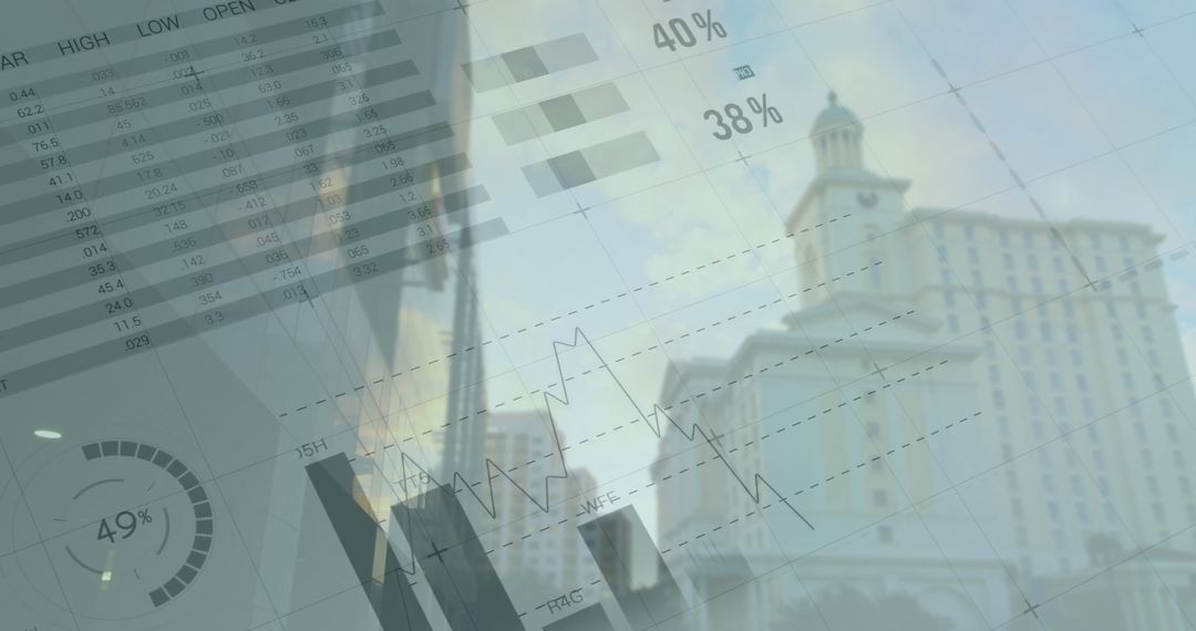 Financial Data and Cityscape Digital Overlay Concept