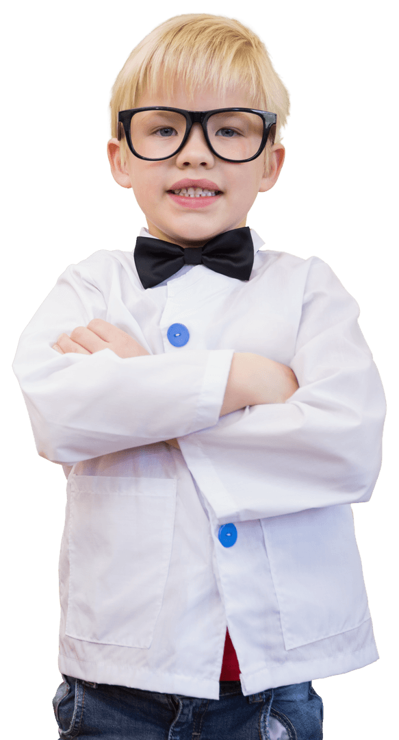 Smiling Caucasian Boy in Scientist Costume Transparent Background