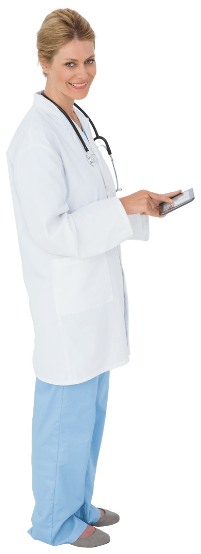 Transparent smiling doctor using tablet technology