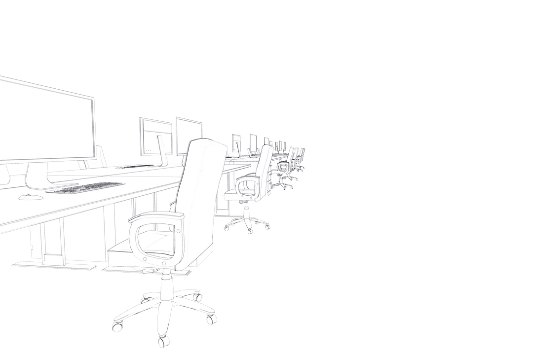 Transparent Outline of Modern Office Workspace in Black and White