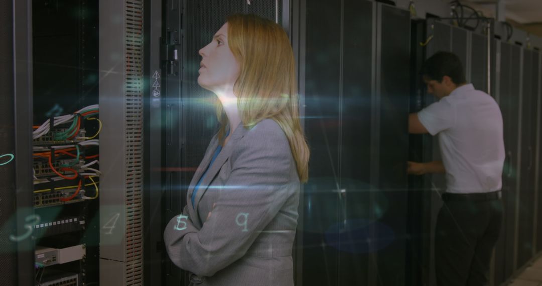 Professionals Examining Servers in Data Center for Cyber Security