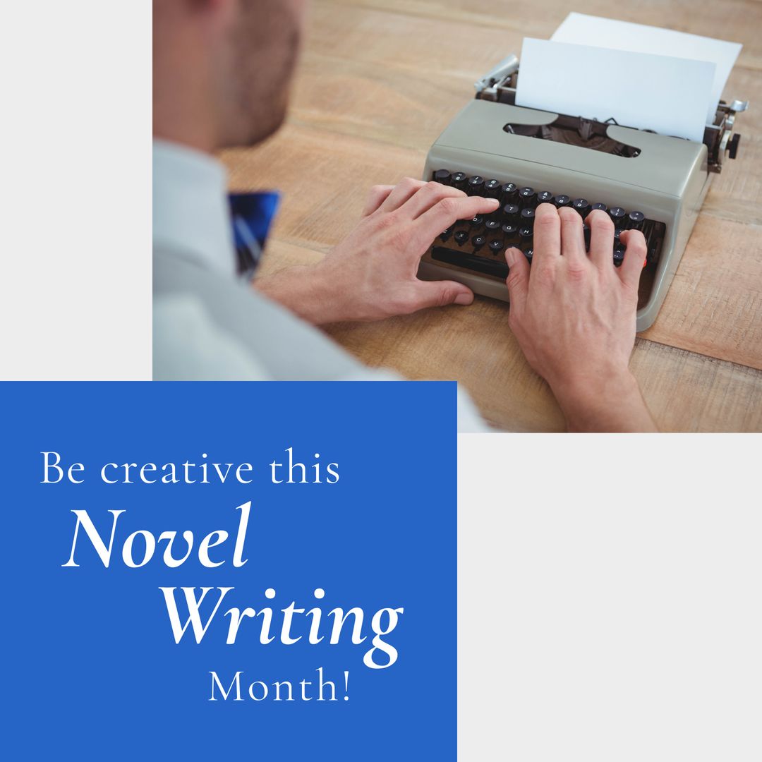 Man Typing on Typewriter for Novel Writing Month Inspiration