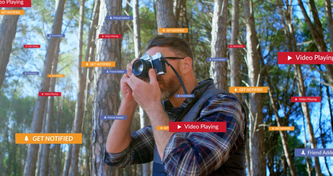 Photographer Capturing Nature Amidst Forest Notifications