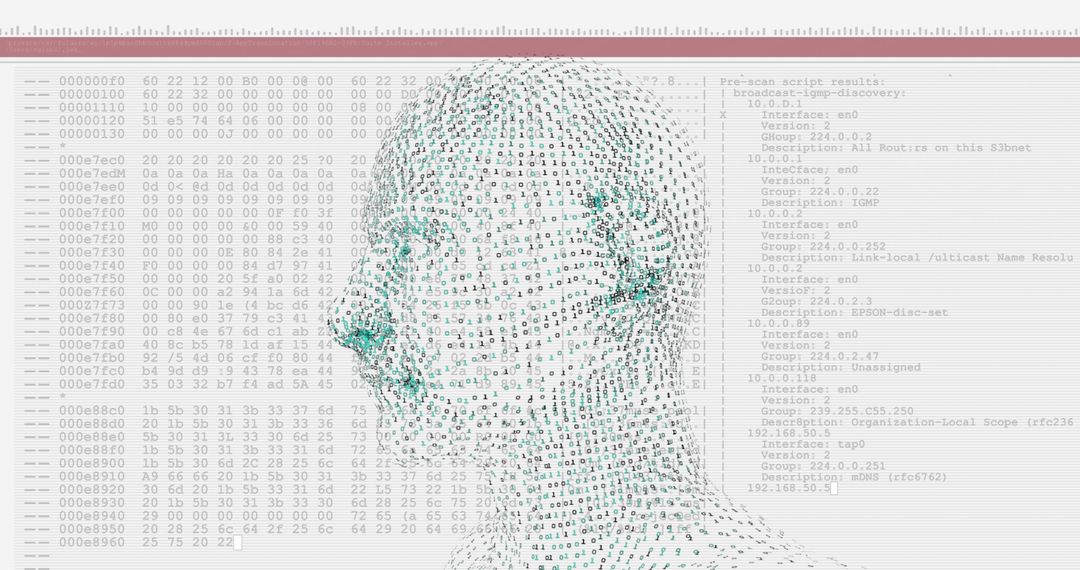 Binary Mesh Portrait with Network Data Background