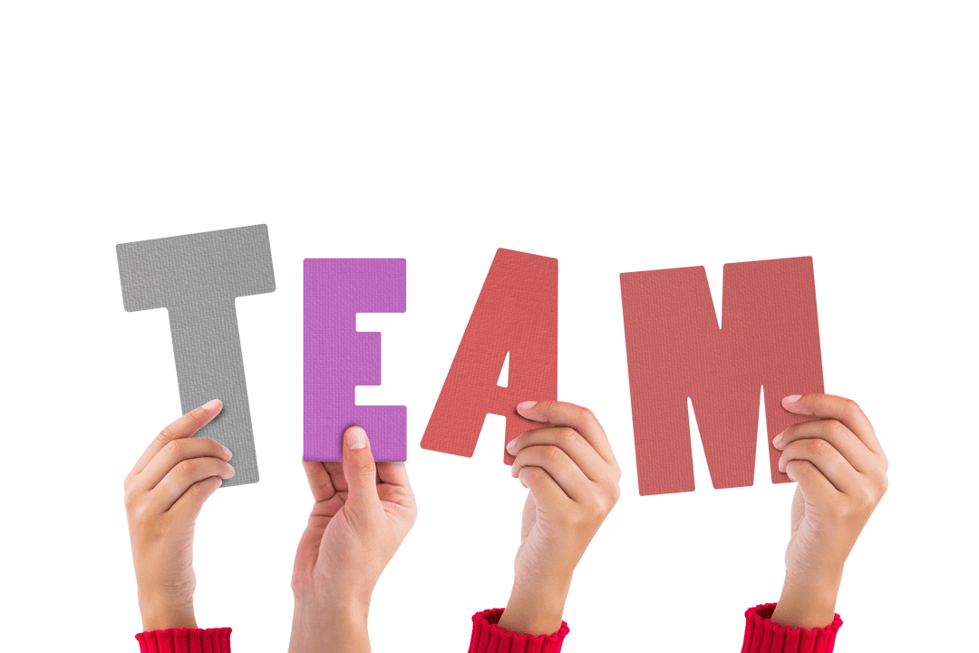 Teamwork Hands Holding Letters on Transparent Background