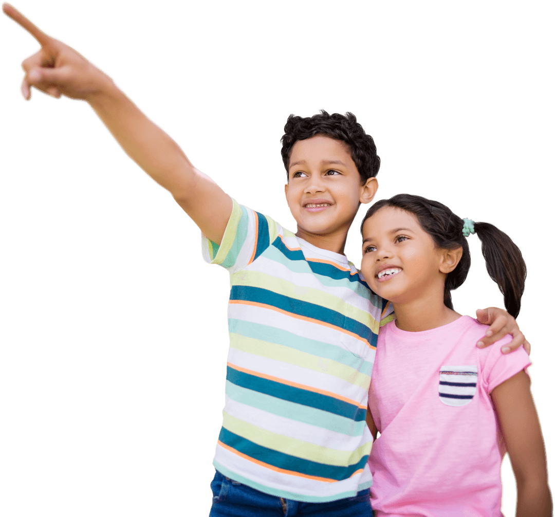 Joyful Siblings Celebrating with Playful Bond on Transparent Background