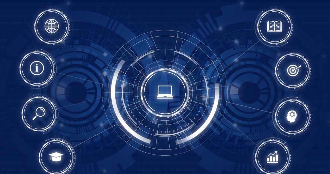 Digital Learning Icons Over Futuristic Technology Interface